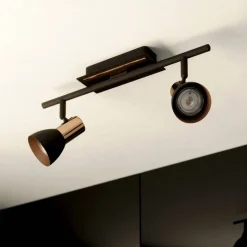 Barnham LED loftspot, længde 39,5 cm, sort/kobber