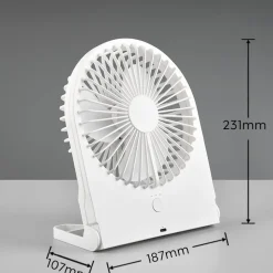 Batteridrevet bordventilator Breezy, hvid, støjsvag