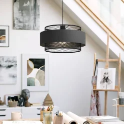 Bazely hængelampe, Ø 40 cm, sort, stof