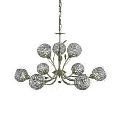 Bellis II lysekrone, antik messingfarvet, glas, 9 lyskilder, G9