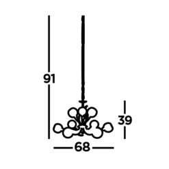 Bellis II lysekrone, antik messingfarvet, glas, 9 lyskilder, G9