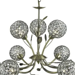 Bellis II lysekrone, antik messingfarvet, glas, 9 lyskilder, G9