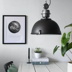 Bikkel hængelampe, Ø 42 cm, sort, metal, glas, E27