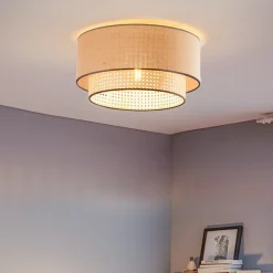 Boho loftlampe, rattan, beige/sort