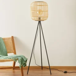 Bordesley gulvlampe, trefod, med træskærm