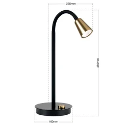 Bordlampe Dotty, messing, højde 45 cm, fod, dæmper, GU10