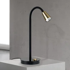 Bordlampe Dotty, messing, højde 45 cm, fod, dæmper, GU10