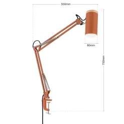 Bordlampe Gili, korallerød, klemme, stål, højde 75 cm E27