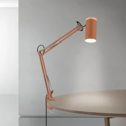 Bordlampe Gili, korallerød, klemme, stål, højde 75 cm E27