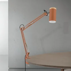 Bordlampe Gili, korallerød, klemme, stål, højde 75 cm E27