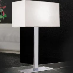 Bordlampe Grigor med hvid lærredsskærm