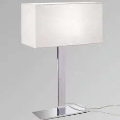 Bordlampe Grigor med hvid lærredsskærm