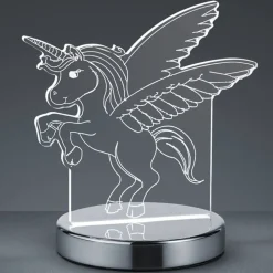 Bordlampe Karo med 3D-hologram, enhjørningemotiv