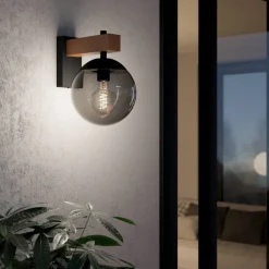 Bufalata udendørs væglampe, sort/træ/røggrå