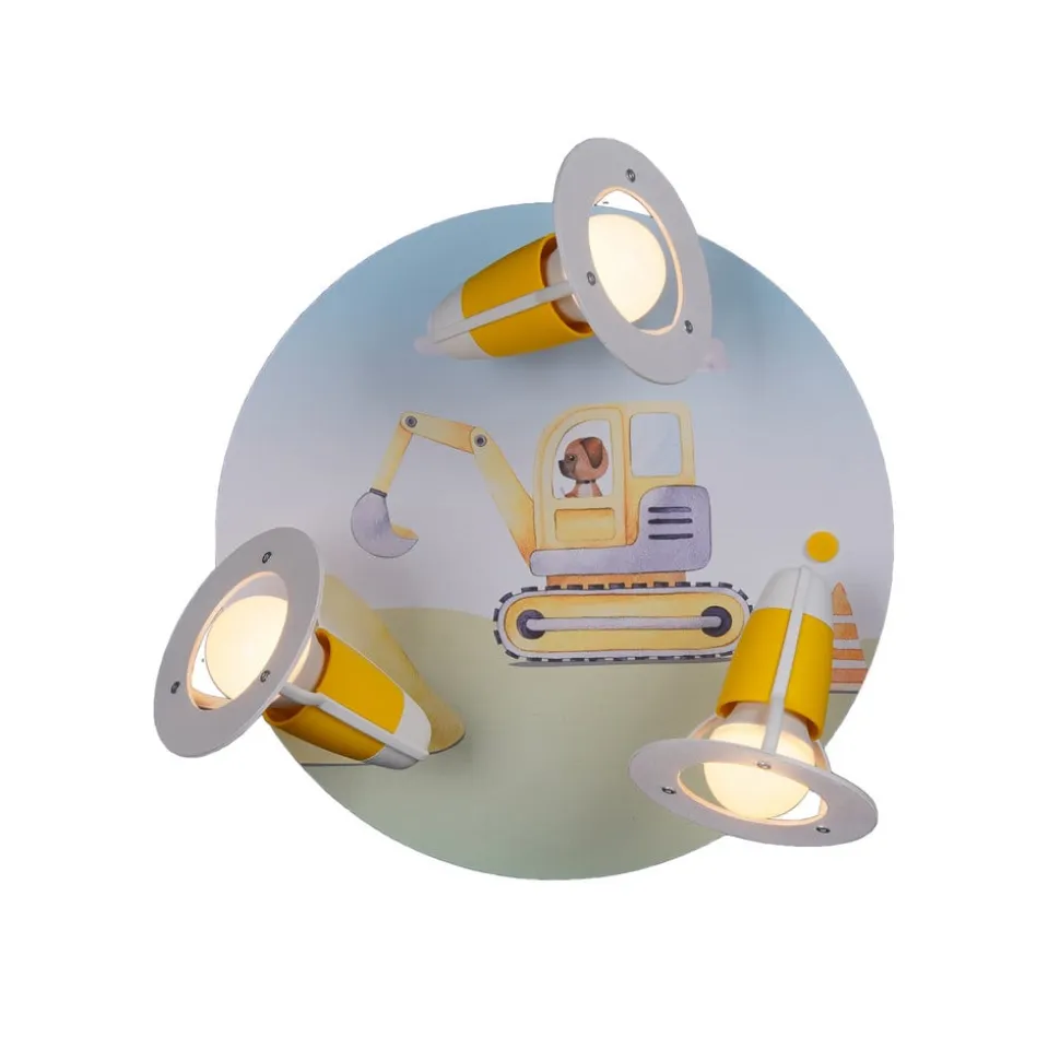 Byggepladsens gravemaskine loftlampe, gul, Ø 29 cm, 3 lyskilder