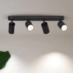 Calex GU10 loftspot, sort, længde 49 cm, 4 lyskilder, metal