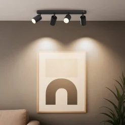 Calex GU10 loftspot, sort, længde 49 cm, 4 lyskilder, metal