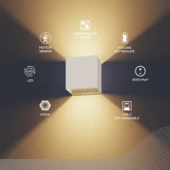 Calex LED-udendørs væglampe med batteri og sensor Volterra, hvid, IP44