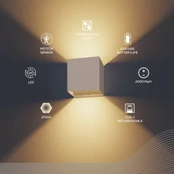 Calex LED-udendørs væglampe med batteri og sensor Volterra, sand, IP44