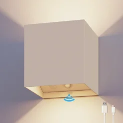 Calex LED-udendørs væglampe med batteri og sensor Volterra, sand, IP44