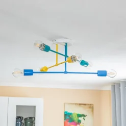 Cambridge loftlampe, 6 lyskilder, gul-turkis-blå