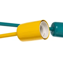 Cambridge loftlampe, 6 lyskilder, gul-turkis-blå