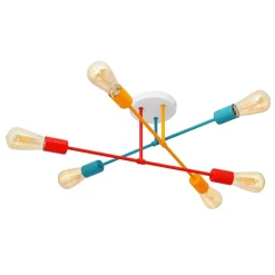 Cambridge loftlampe 6 lyskilder, orange-rød-turkis