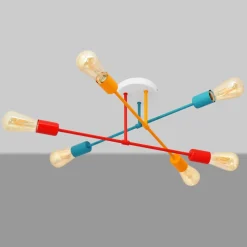 Cambridge loftlampe 6 lyskilder, orange-rød-turkis