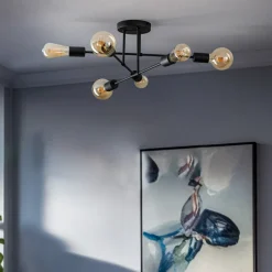 Cambridge loftlampe, 6 lyskilder, sort