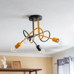 Cambridge loftlampe, 4 lyskilder, sort-orange