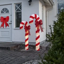 Candycane LED-figur, rød og hvid, højde 120 cm, plast, IP44