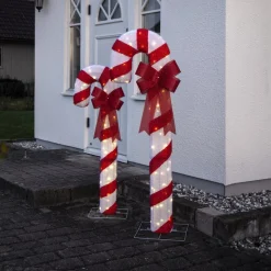 Candycane LED-figur, rød og hvid, højde 120 cm, plast, IP44