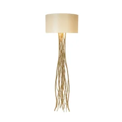 Capri gulvlampe, guld/ecru, højde 155 cm, hammerslået jern