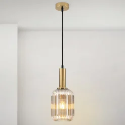 Carneval pendellampe, antik messing/amber, Ø 14 cm, glas