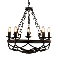 Cartwheel III lysekrone, 5 lyskilder, Ø 54 cm, sort, metal