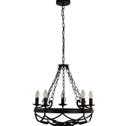 Cartwheel III lysekrone, 5 lyskilder, Ø 54 cm, sort, metal