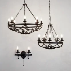 Cartwheel III lysekrone, 5 lyskilder, Ø 54 cm, sort, metal