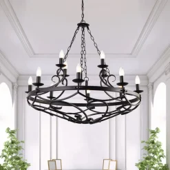 Cartwheel III lysekrone, 12 lyskilder, Ø 89 cm, sort, metal