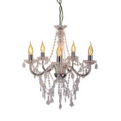 Cecilia lysekrone, krom, jern/akryl, Ø 52 cm, 5 lyskilder.