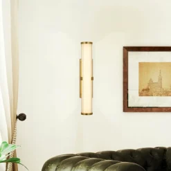 Clamp LED-væglampe, guld/hvidt stål, glas, IP44