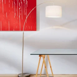 Clarie gulvlampe, hvid, jernfarvet, 180 cm, stof/metal