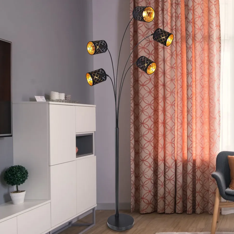 Clarke gulvlampe, sort/guld, 5 lyskilder