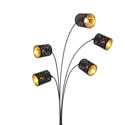 Clarke gulvlampe, sort/guld, 5 lyskilder