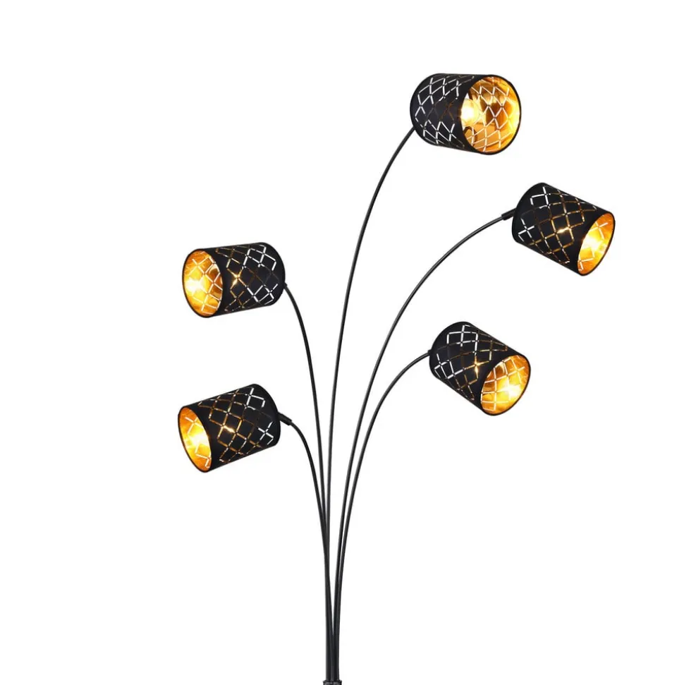 Clarke gulvlampe, sort/guld, 5 lyskilder