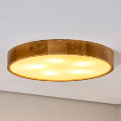 Cleo loftlampe, Ø 57,5 cm, 5 lyskilder, egetræ, E27
