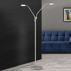 Cobra LED-gulvlampe, 2 lyskilder, mat nikkel