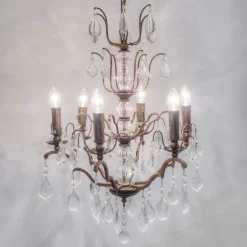 Cristallo lysekrone, 6 lyskilder i antik guld-brun