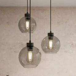 Cubus hængelampe, Ø 50 cm, 3 lyskilder, røgfarvet grå, glas