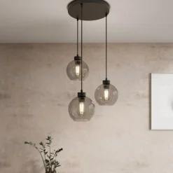 Cubus hængelampe, Ø 50 cm, 3 lyskilder, røgfarvet grå, glas