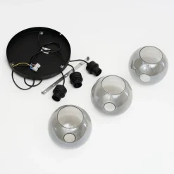 Cubus hængelampe, Ø 50 cm, 3 lyskilder, røgfarvet grå, glas